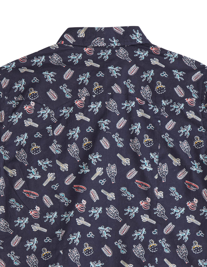 WOMENS TOSSED CACTUS PRINT LONG SLEEVE SNAP WESTERN SHIRT