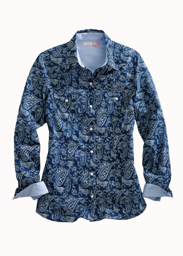 WOMENS LONG SLEEVE SNAP LUCKY PAISLEY PRINT WESTERN SHIRT