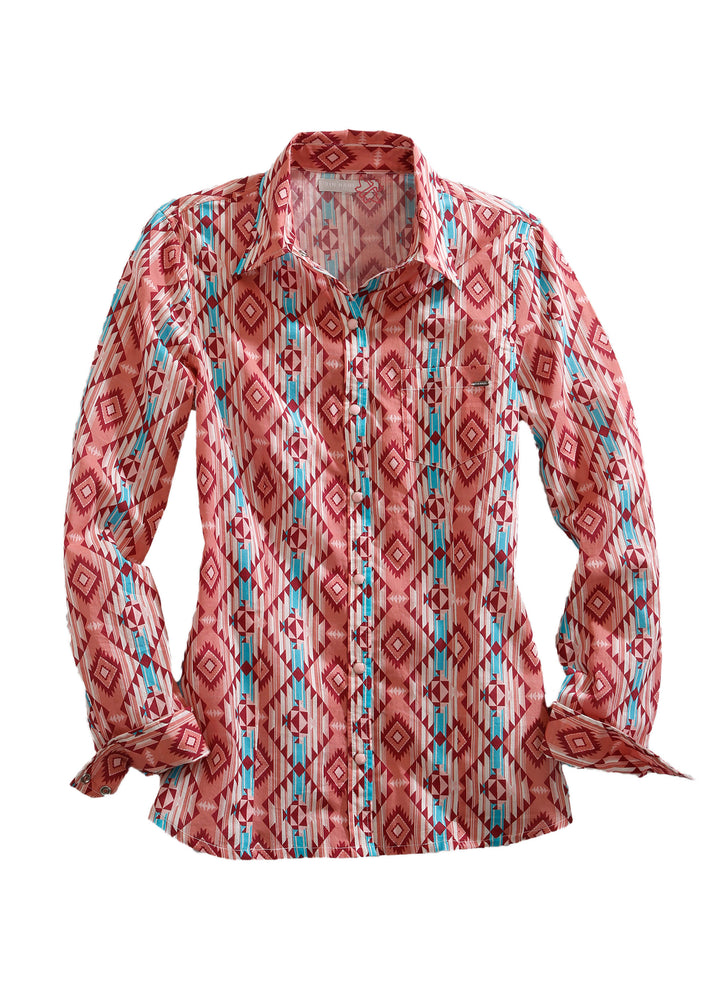 WOMENS LONG SLEEVE SNAP SOUTHWEAT SERAPE PRINT WESTERN SHIRT