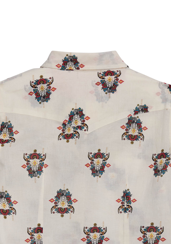 Womens Tin Haul Longhorns Print Western Long Sleeve Shirt