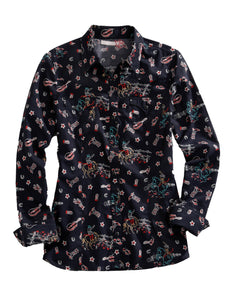 WOMENS LONG SLEEVE SNAP ABOUT THE WEST PRINT WESTERN SHIRT