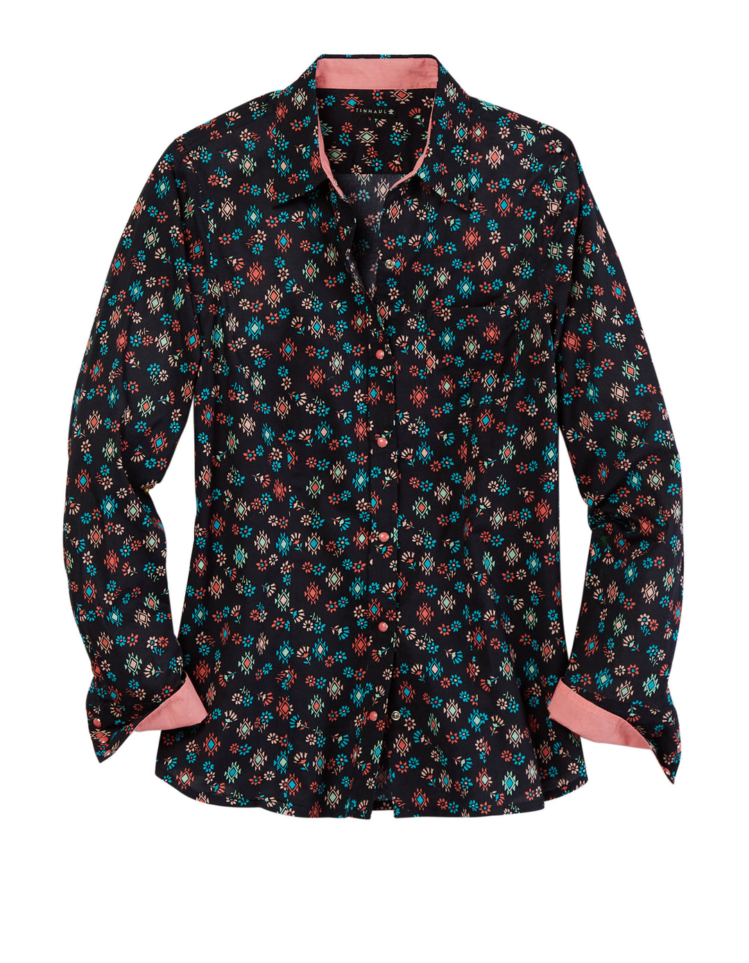 WOMENS FLORAL AZTEC PRINT LONG SLEEVE SNAP WESTERN SHIRT
