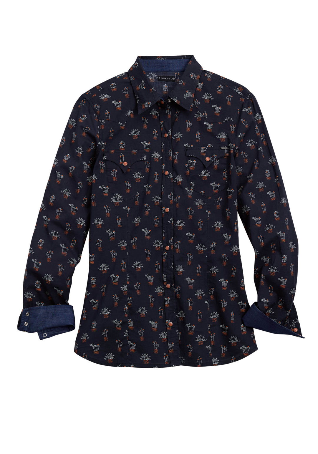 WOMENS TIN HAUL POTTED PLANT PRINT WESTERN SNAP SHIRT