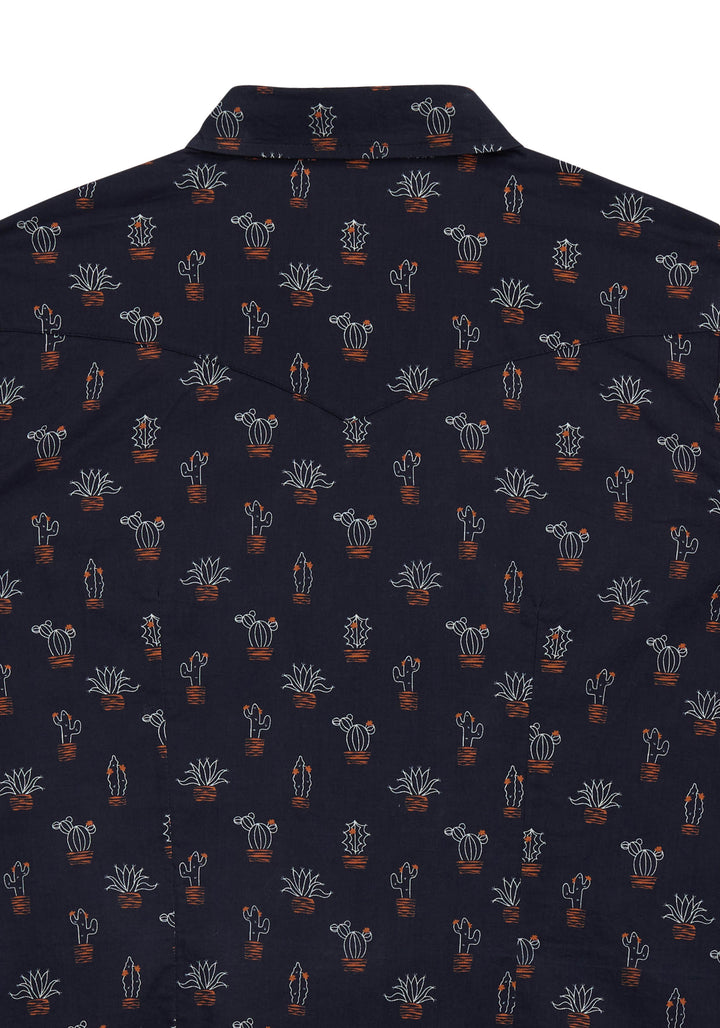 WOMENS TIN HAUL POTTED PLANT PRINT WESTERN SNAP SHIRT