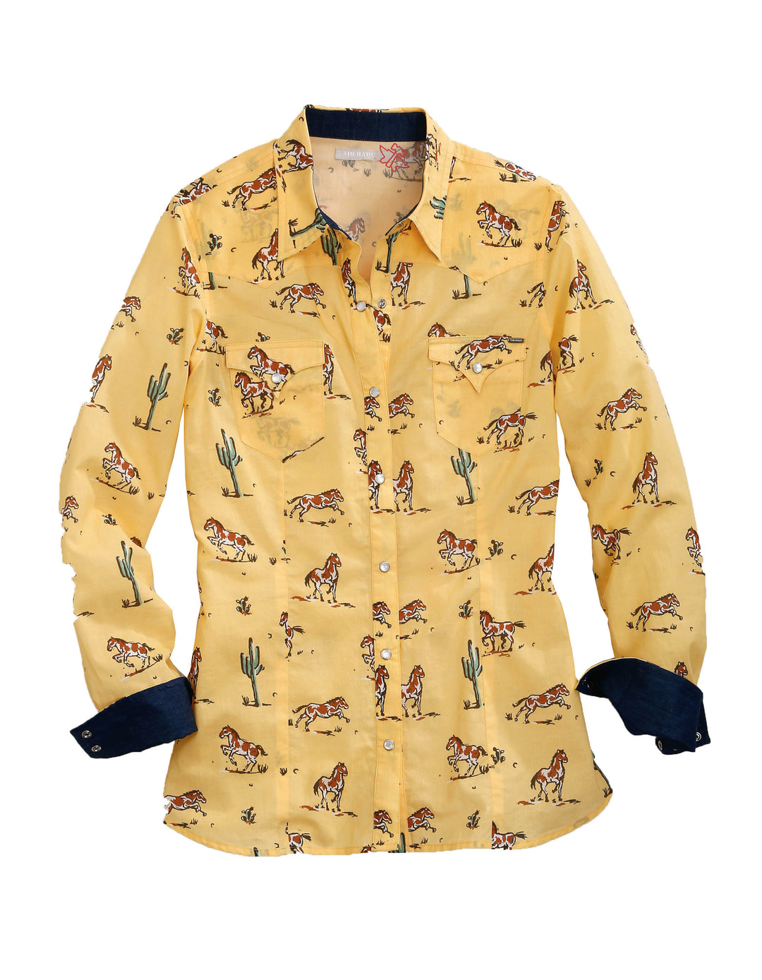 WOMENS LONG SLEEVE SNAP PAINT PONY PRINT WESTERN SHIRT