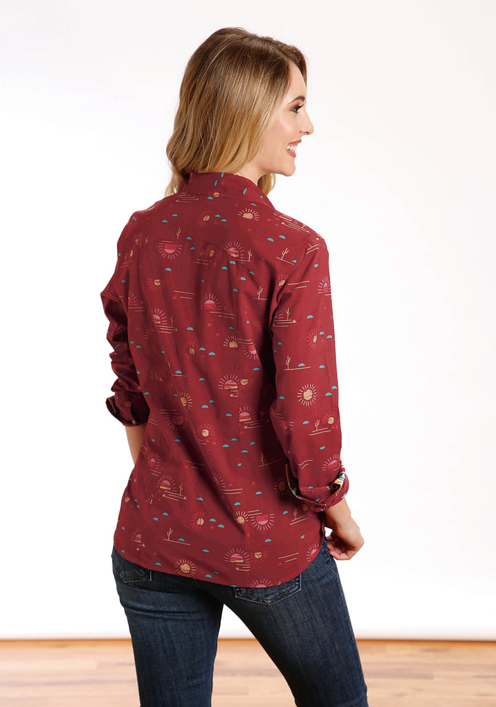 WOMENS LONG SLEEVE SNAP SANTA FE SUN WESTERN SHIRT