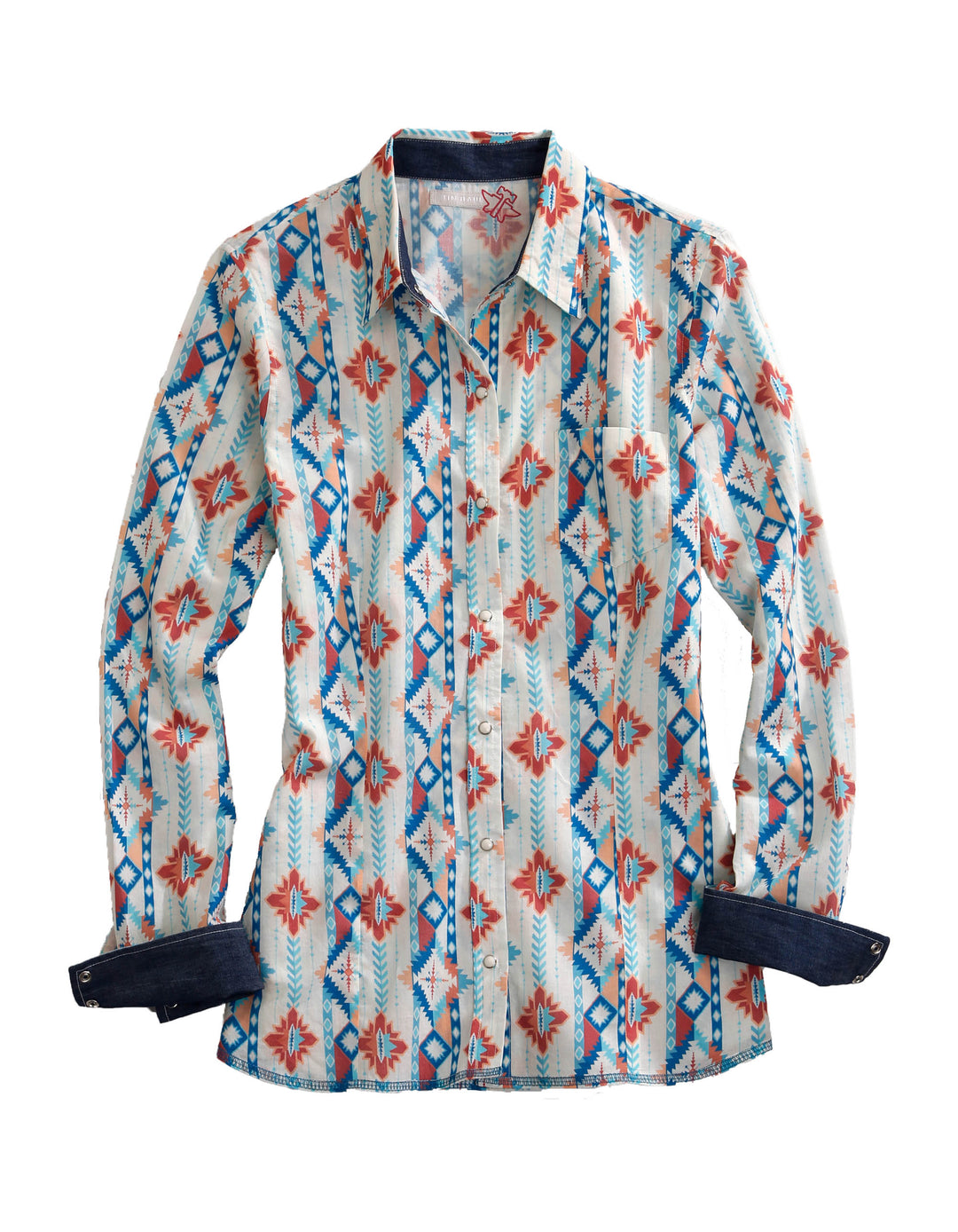 WOMENS LONG SLEEVE SNAP SOUTHWEST AZTEC PRINT WESTERN SHIRT