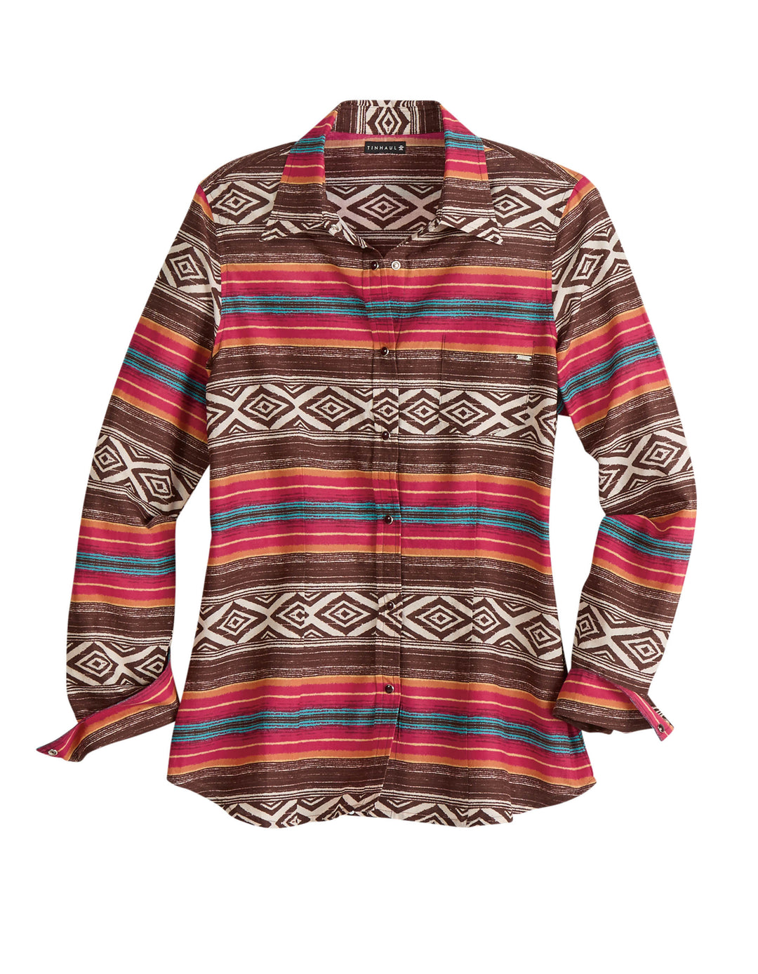 WOMENS AZTEC BLANKET OMBRE LONG SLEEVE SNAP WESTERN SHIRT