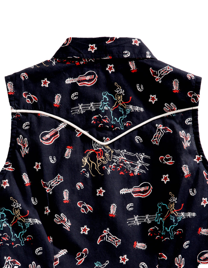 WOMENS SLEEVELESS SNAP ABOUT THE WEST PRINT WESTERN SHIRT