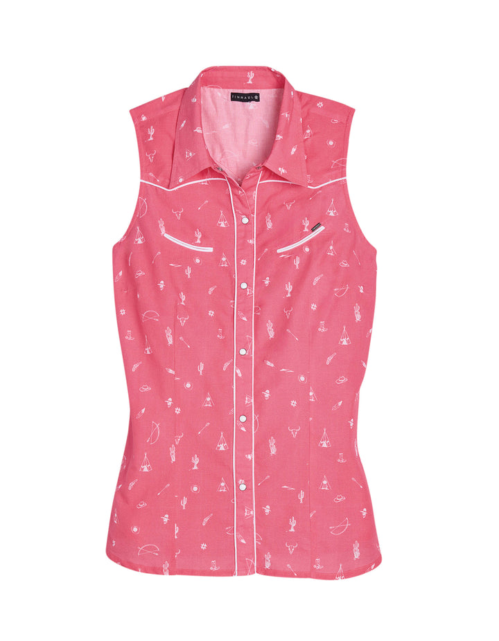 WOMENS WESTERN DITZY PRINTED LAWN SLEEVELESS SNAP WESTERN SHIRT