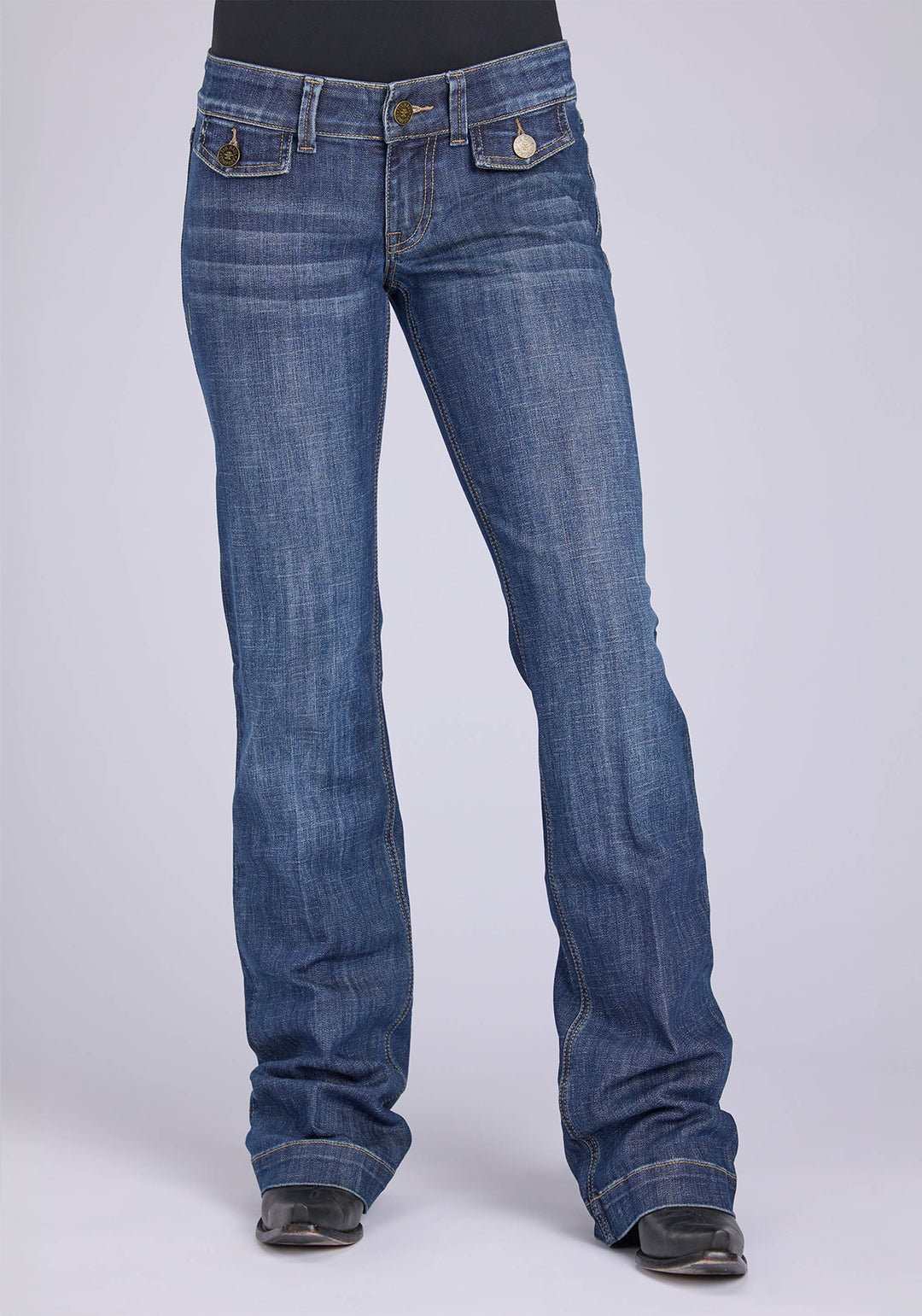 WOMENS FAUX FRONT POCKETS WITH FLAPS BUTTON JEANS