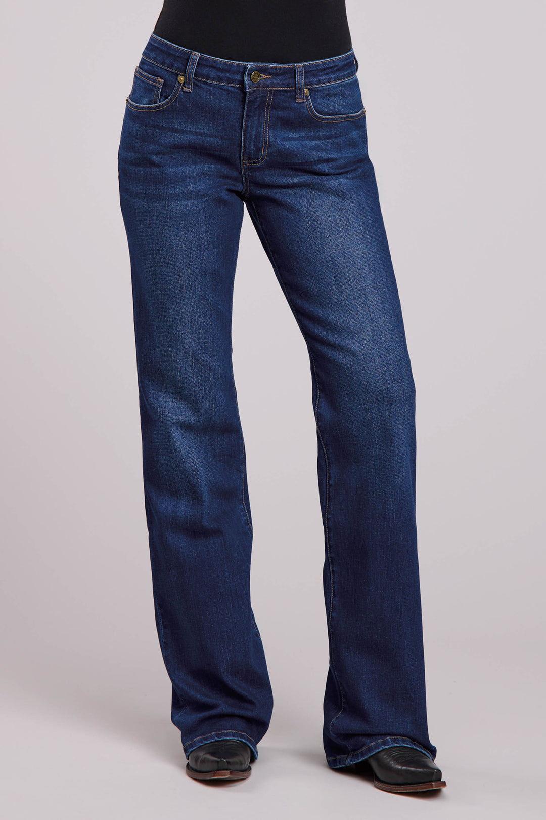 WOMENS JEANS BUTTON DK WASH ANTLER HEAVY EMBROIDERED BACK PKT WESTERN SHIRT