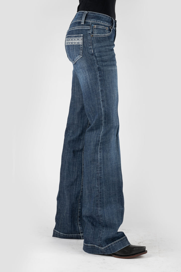 WOMENS CREAM DECO EMBROIDERY BACK POCKET JEANS