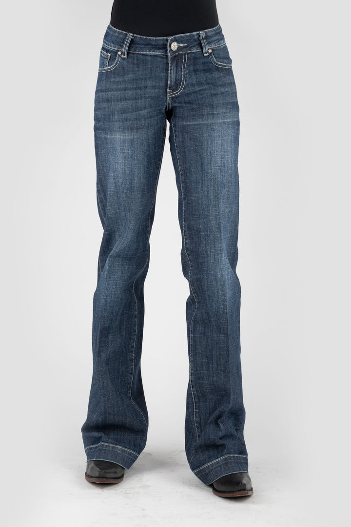 WOMENS CREAM DECO EMBROIDERY BACK POCKET JEANS
