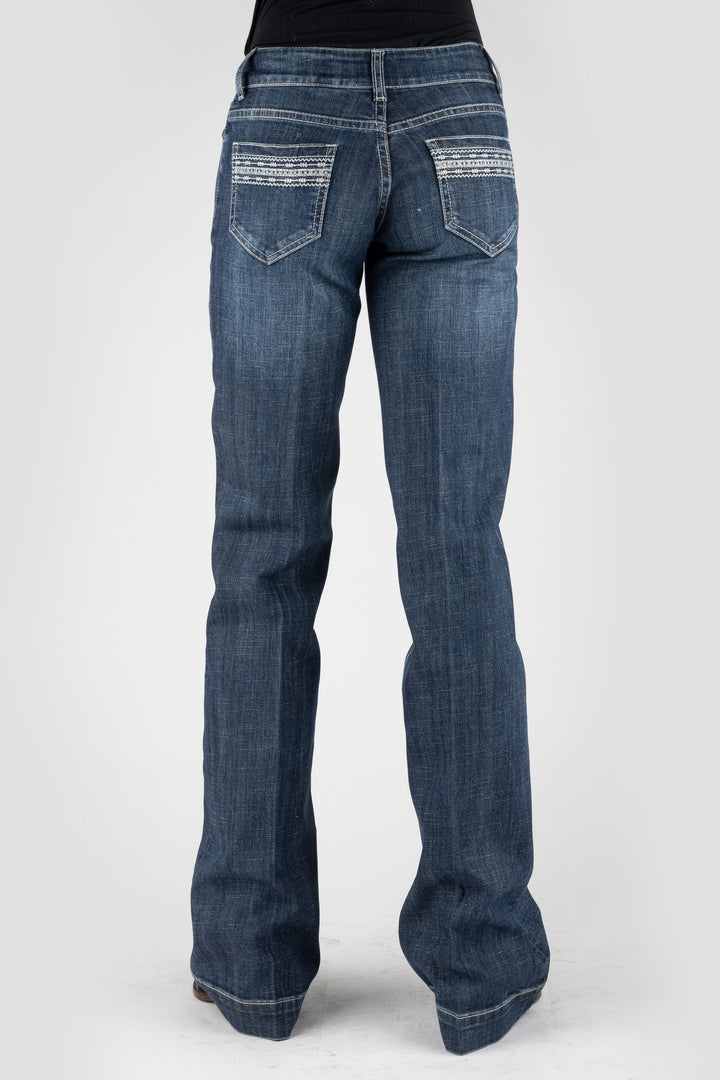 WOMENS CREAM DECO EMBROIDERY BACK POCKET JEANS
