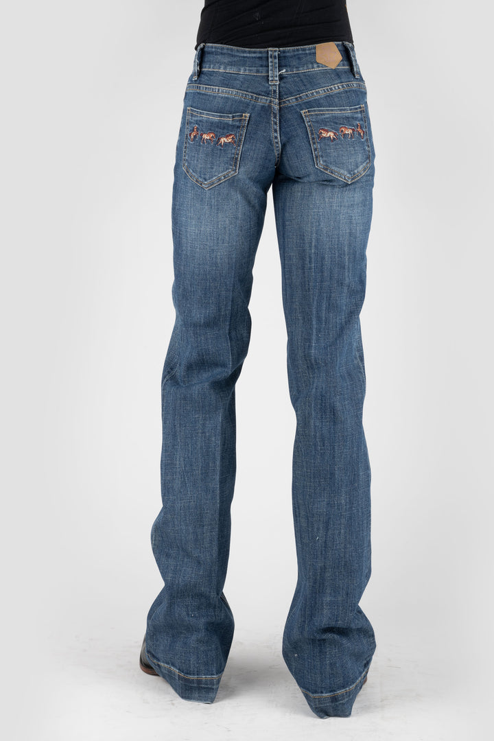 WOMENS 3 HORSES EMBROIDERY ON BACK POCKET JEANS