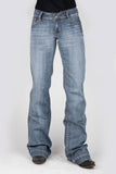WOMENS BLUE EMBROIDERY BACK POCKET JEANS