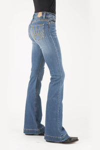 WOMENS GOLD EMBROIDERED SUNSET ON BACK POCKET LIBBY FIT  JEANS