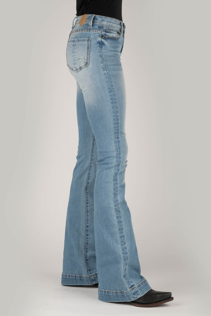 WOMENS HEAVY DESTRUCTION HIGH RISE FLARE JEANS