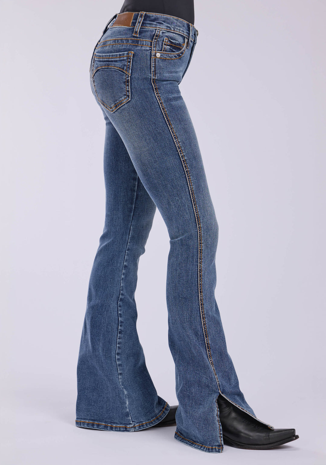WOMENS 6"SPLIT LEG AT HEM PLAIN BACK POCKET BUTTON JEANS