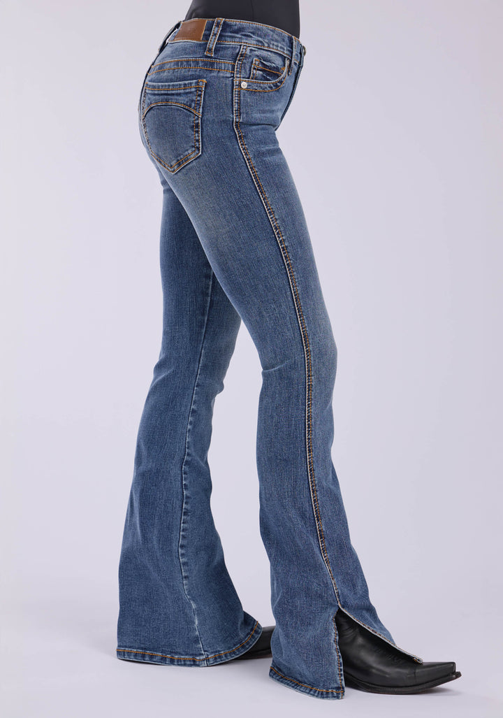 WOMENS 6"SPLIT LEG AT HEM PLAIN BACK POCKET BUTTON JEANS