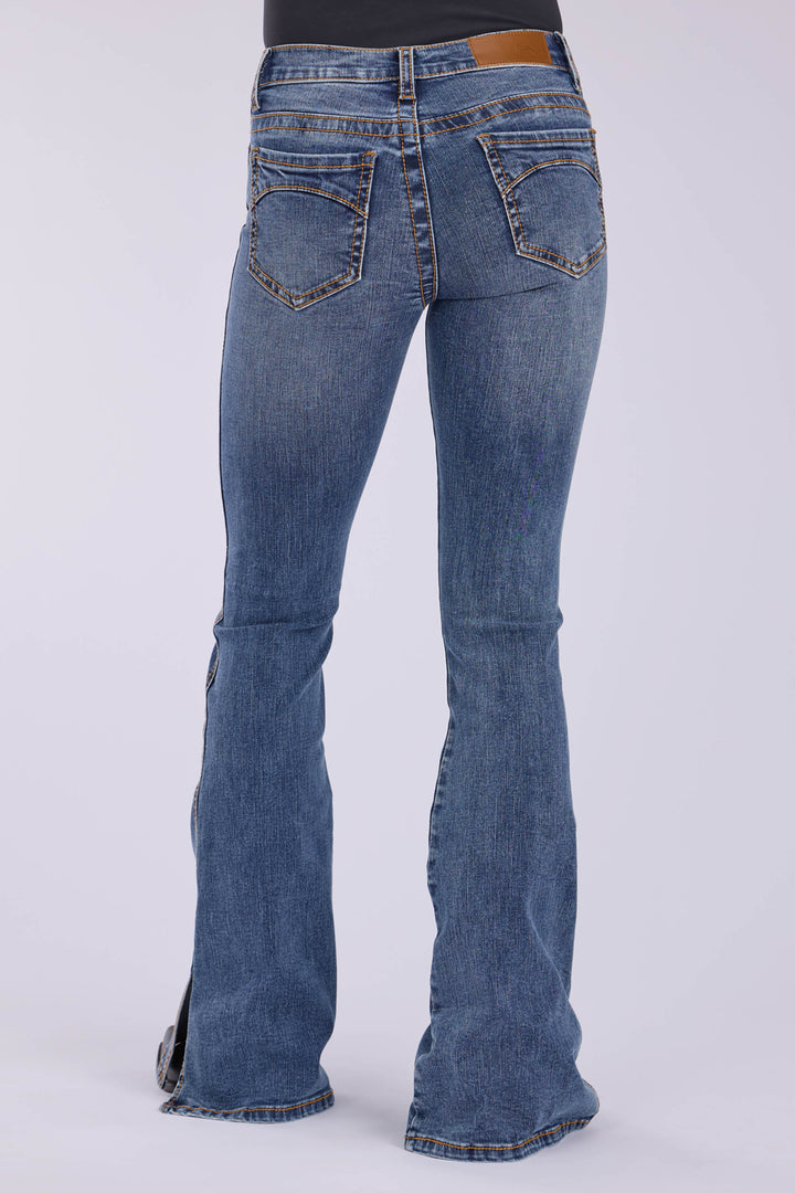 WOMENS 6"SPLIT LEG AT HEM PLAIN BACK POCKET BUTTON JEANS