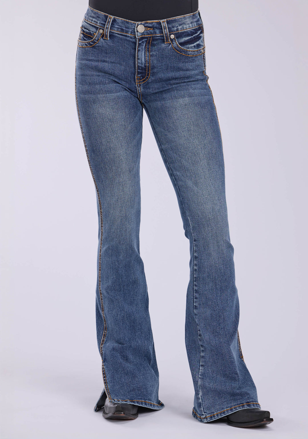 WOMENS 6"SPLIT LEG AT HEM PLAIN BACK POCKET BUTTON JEANS