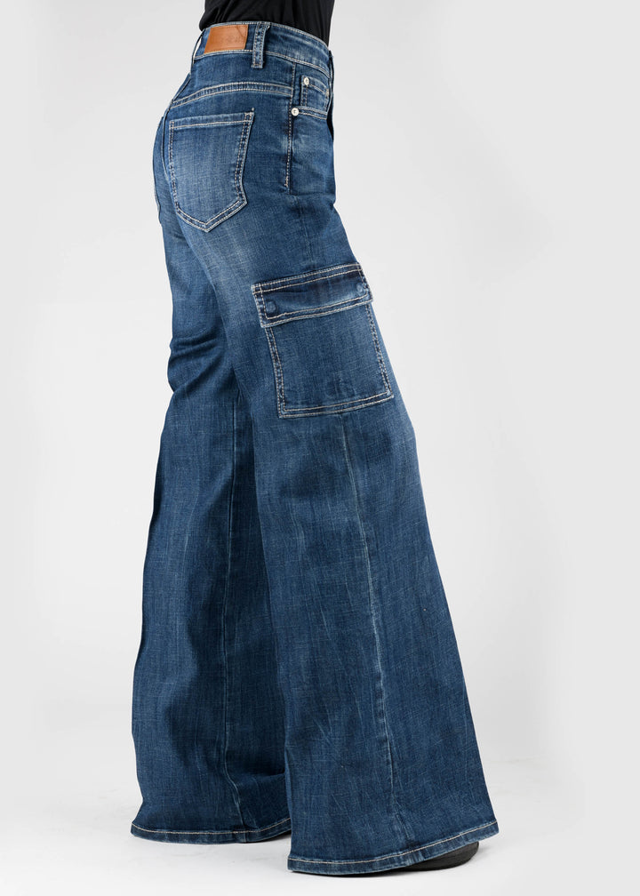 WOMENS CARGO JEAN WITH PLAIN BACK POCKET BUTTON JEANS