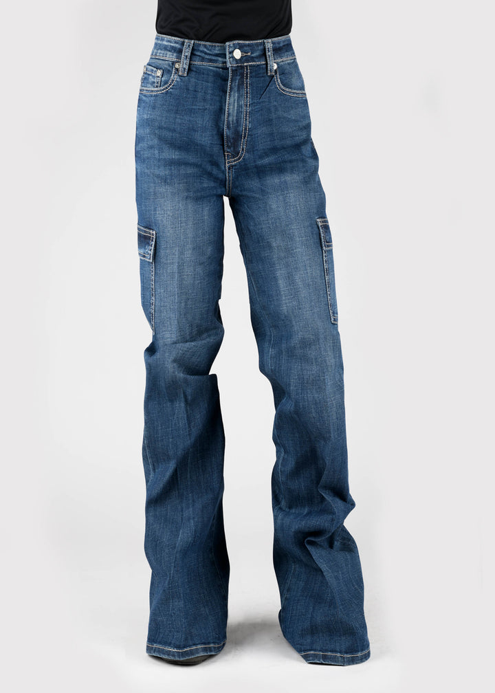 WOMENS CARGO JEAN WITH PLAIN BACK POCKET BUTTON JEANS