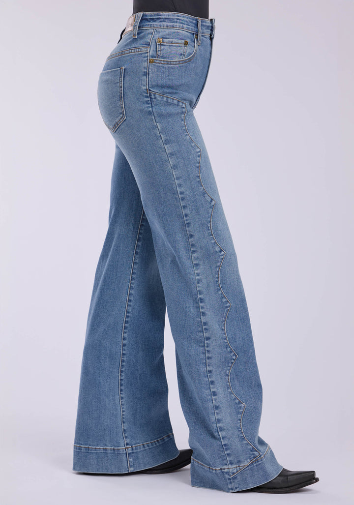 WOMENS SIDE YOKE DETAILS PLAIN BACK POCKET BUTTON JEANS