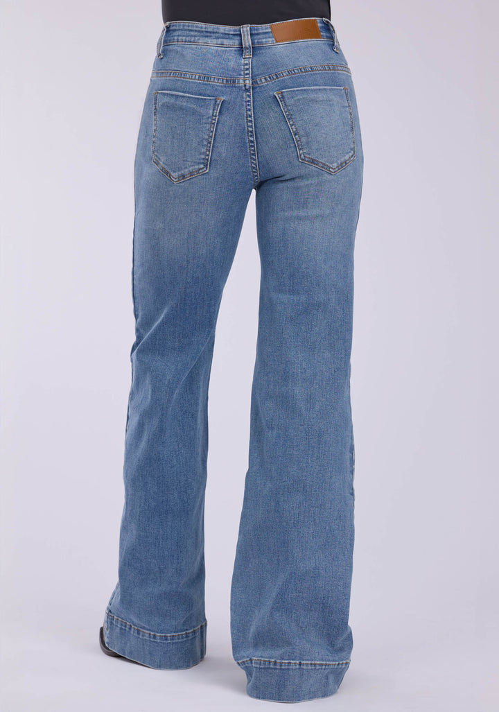 WOMENS SIDE YOKE DETAILS PLAIN BACK POCKET BUTTON JEANS