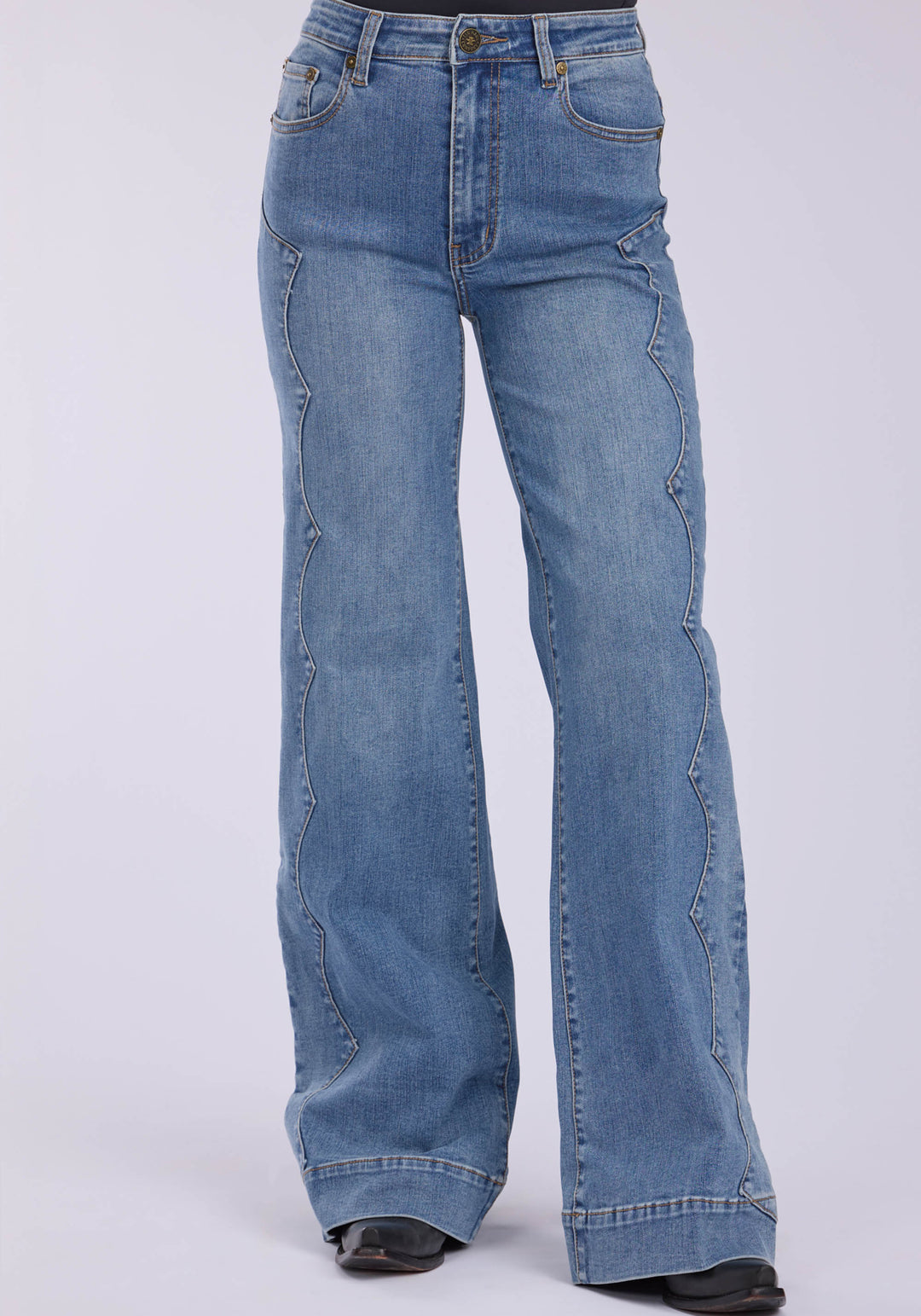 WOMENS SIDE YOKE DETAILS PLAIN BACK POCKET BUTTON JEANS
