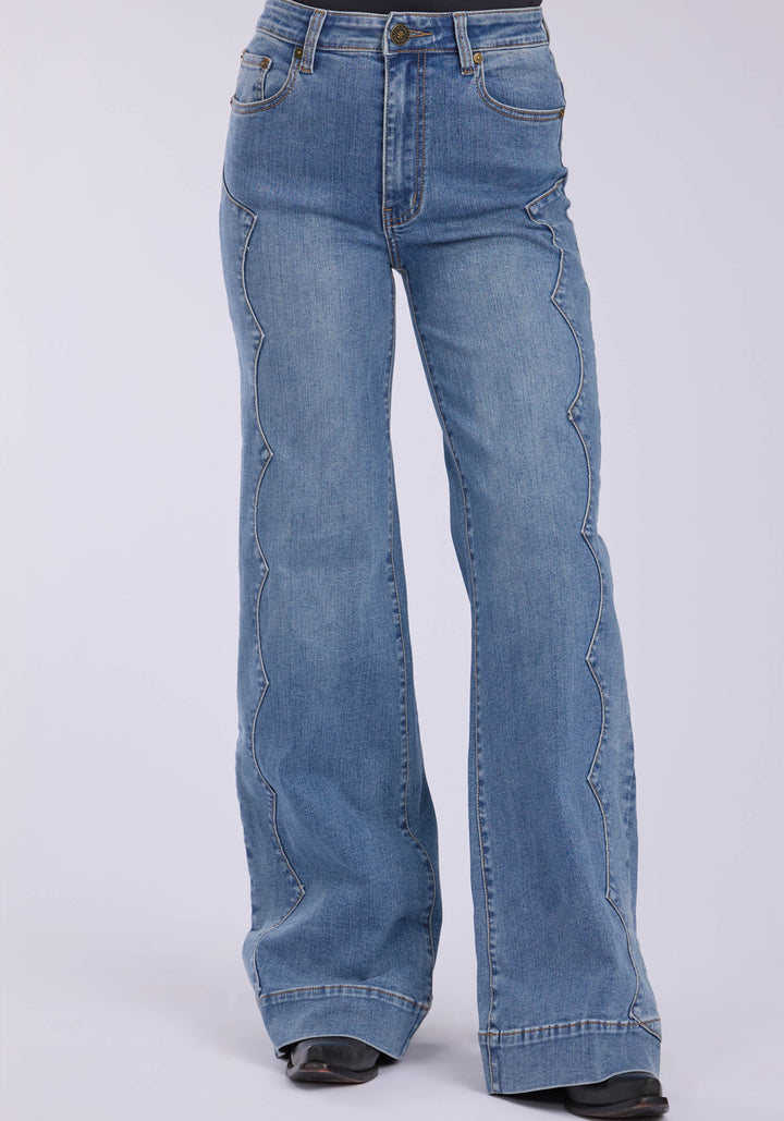 WOMENS SIDE YOKE DETAILS PLAIN BACK POCKET BUTTON JEANS