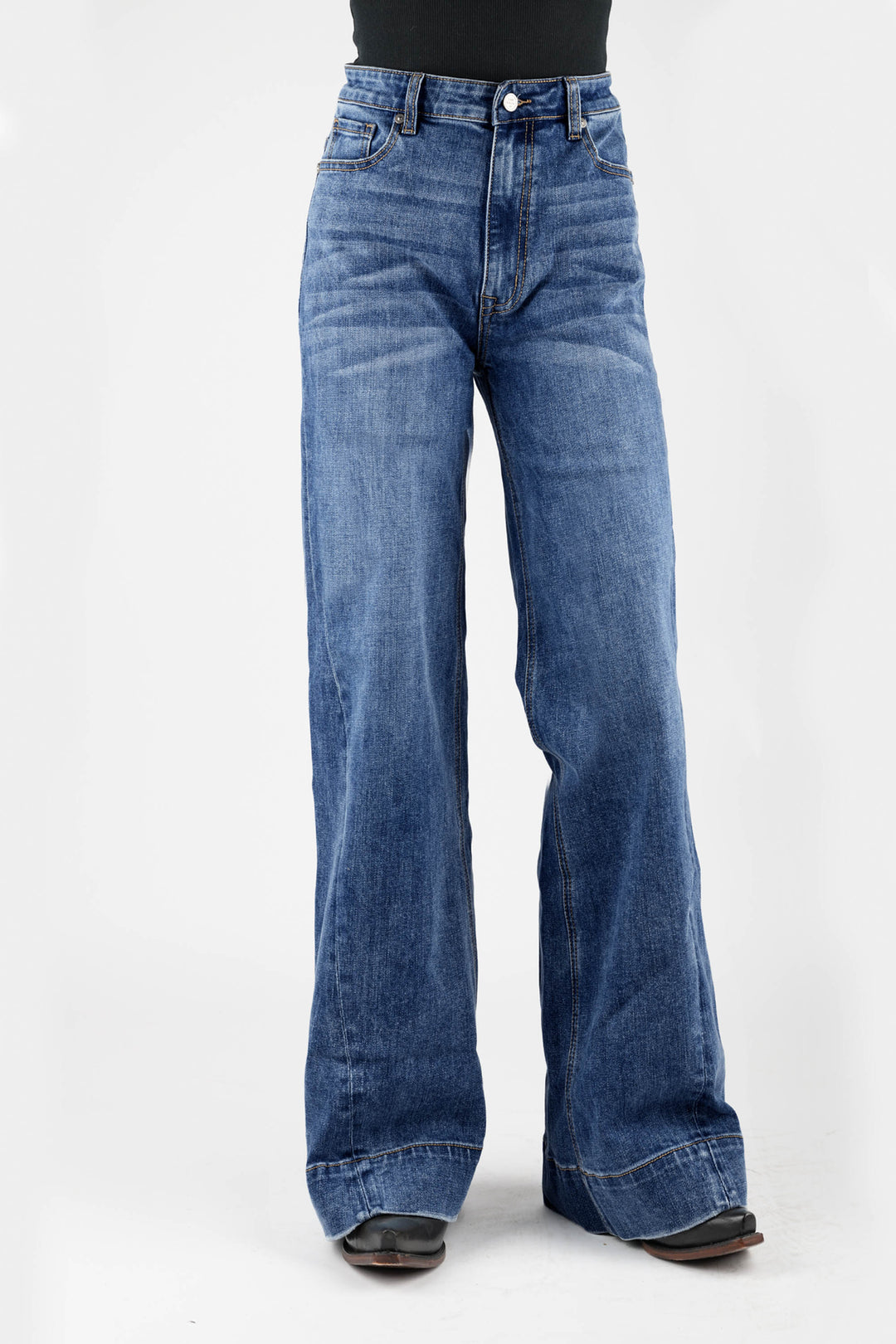 WOMENS JEANS BUTTON GOLD CURVED EMBROIDERY ON BACK PKT WESTERN SHIRT