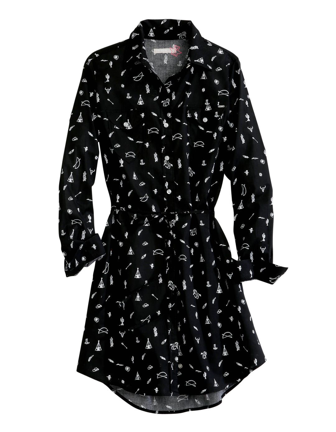 WOMENS WESTERN DITSY  LONG SLEEVE SHIRT DRESS