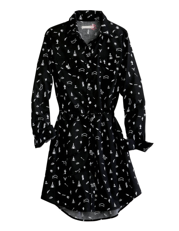 WOMENS WESTERN DITSY  LONG SLEEVE SHIRT DRESS