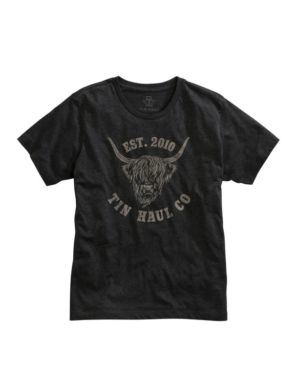MENS SHAGGY BUFFALO HEAD SCREEN PRINT HEATHER NAVY SHORT SLEEVE T-SHIRT