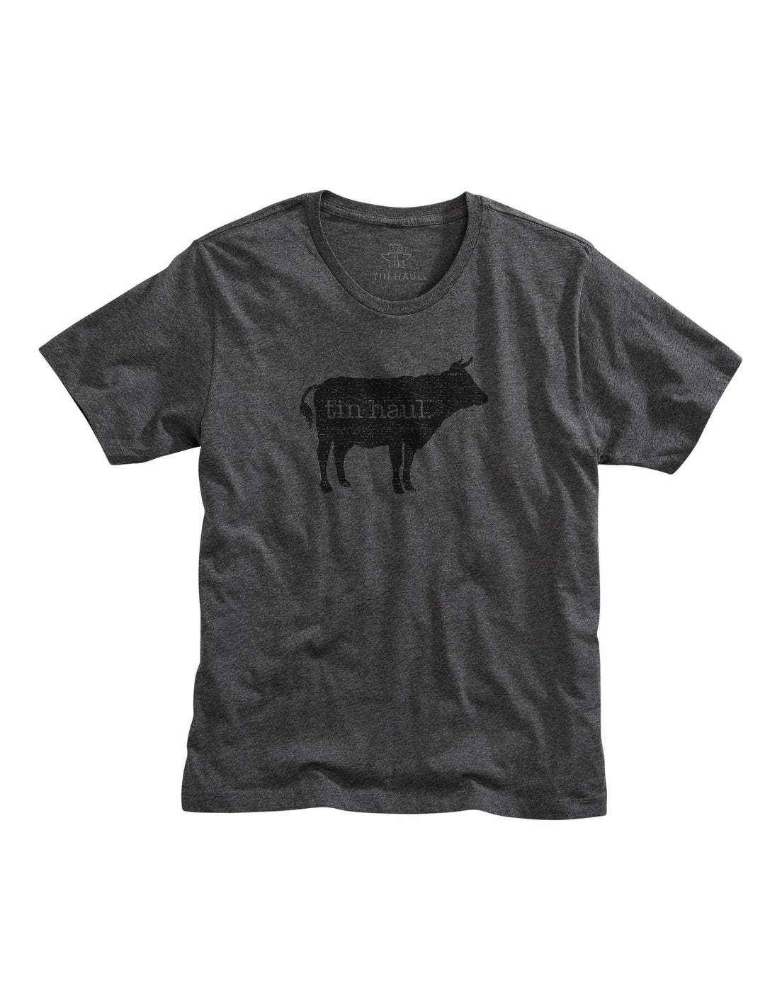 MENS TIN HAUL BEEF SCREEN PRINT DARK HEATHER GREY SHORT SLEEVE T-SHIRT