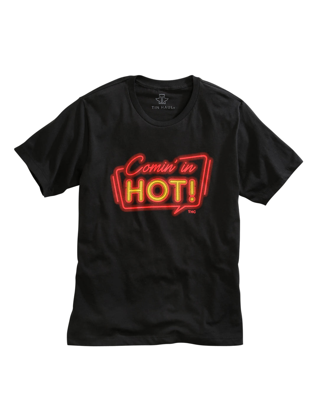MENS COMIN HOT SCREEN PRINT BLACK SHORT SLEEVE T-SHIRT