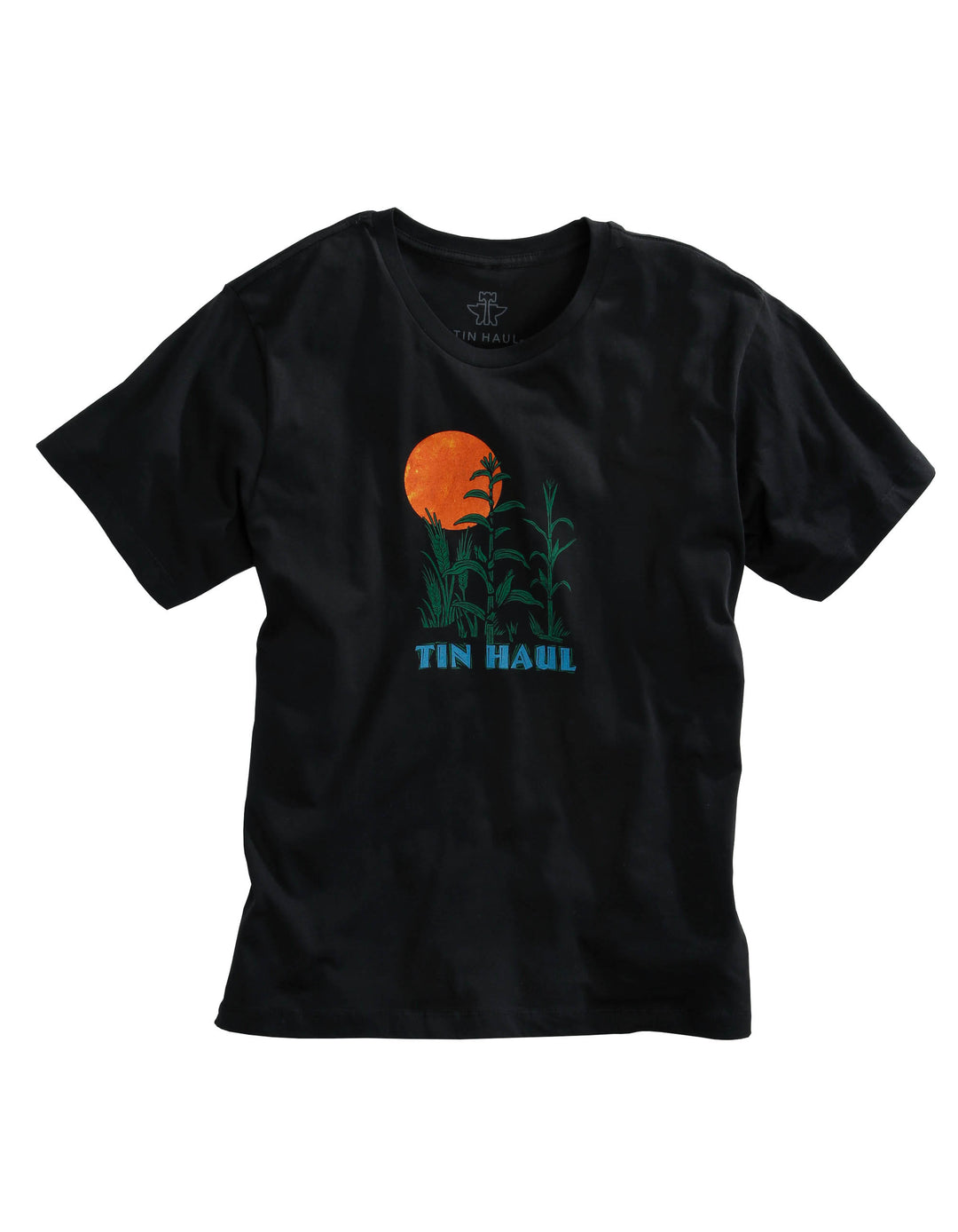 MENS TIN HAUL CORN STALKS SCREEN PRINT BLACK SHORT SLEEVE T-SHIRT