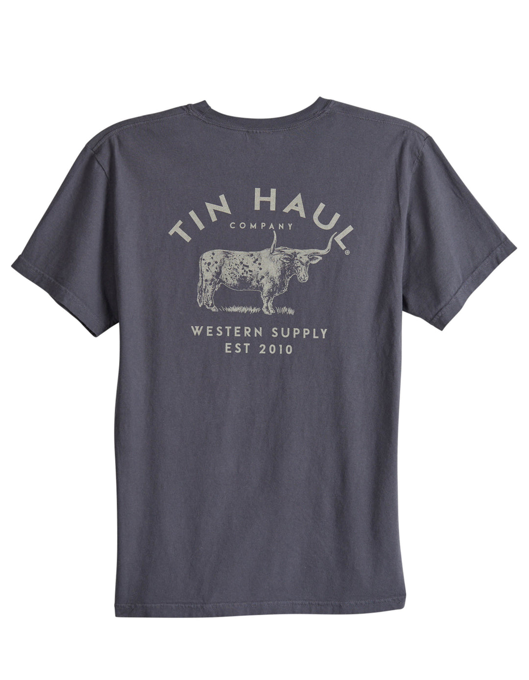 UNISEX SHORT SLEEVE TIN HAUL WESTERN SUPPLY BULL BACK SCREEN T SHIRT HEAVYWEIGHT GRAPHITE  WITH FRONT SCREEN