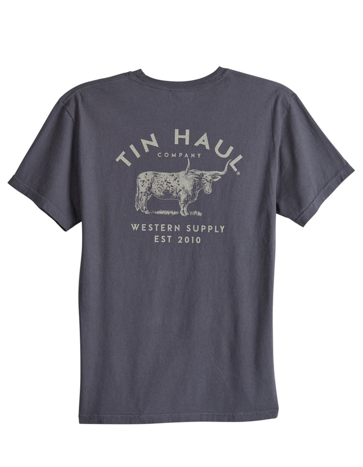 UNISEX SHORT SLEEVE TIN HAUL WESTERN SUPPLY BULL BACK SCREEN T SHIRT HEAVYWEIGHT GRAPHITE  WITH FRONT SCREEN