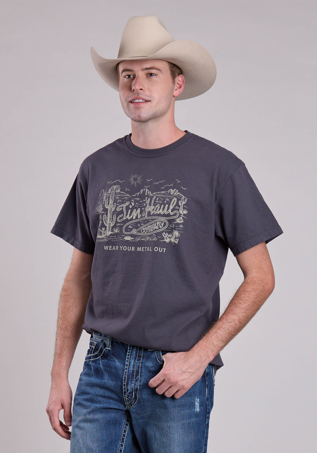 UNISEX TIN HAUL VINTAGE SCEEN WITH ROPE SHORT SLEEVE PULLOVER WESTERN SHIRT