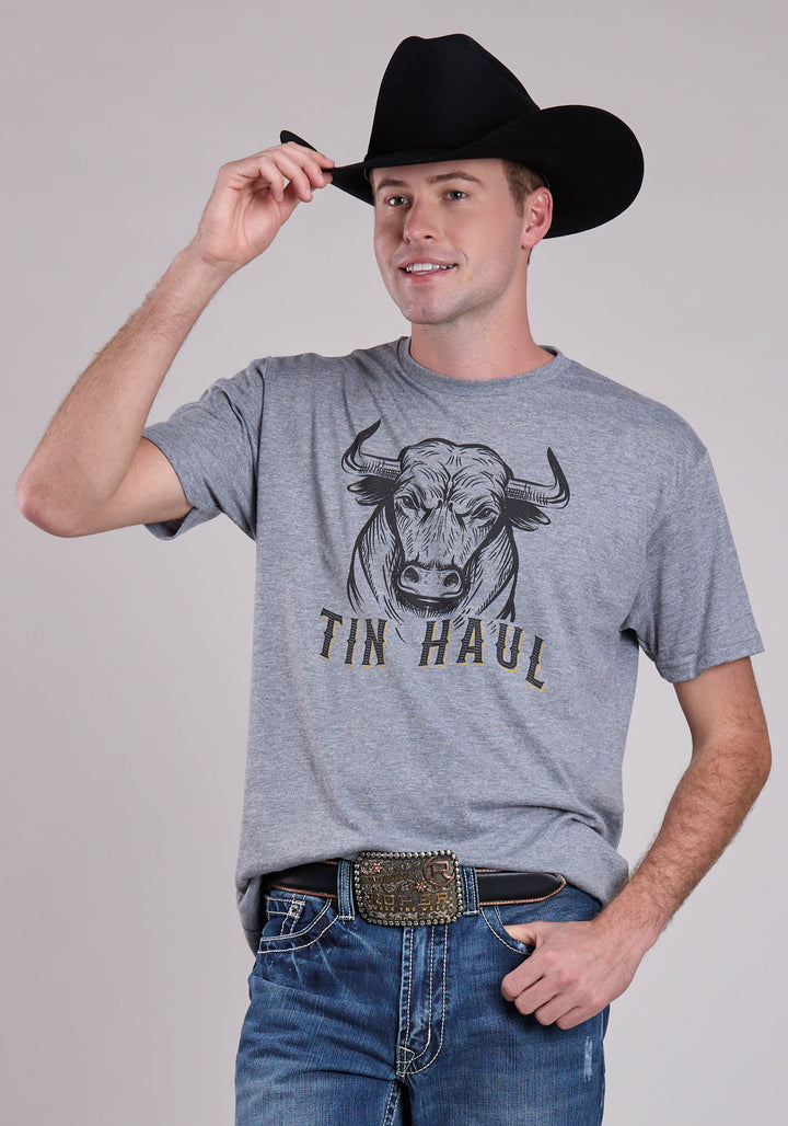 UNISEX TIN HAUL STARRING BULL SCREEN PRINT SHORT SLEEVE PULLOVER WESTERN SHIRT