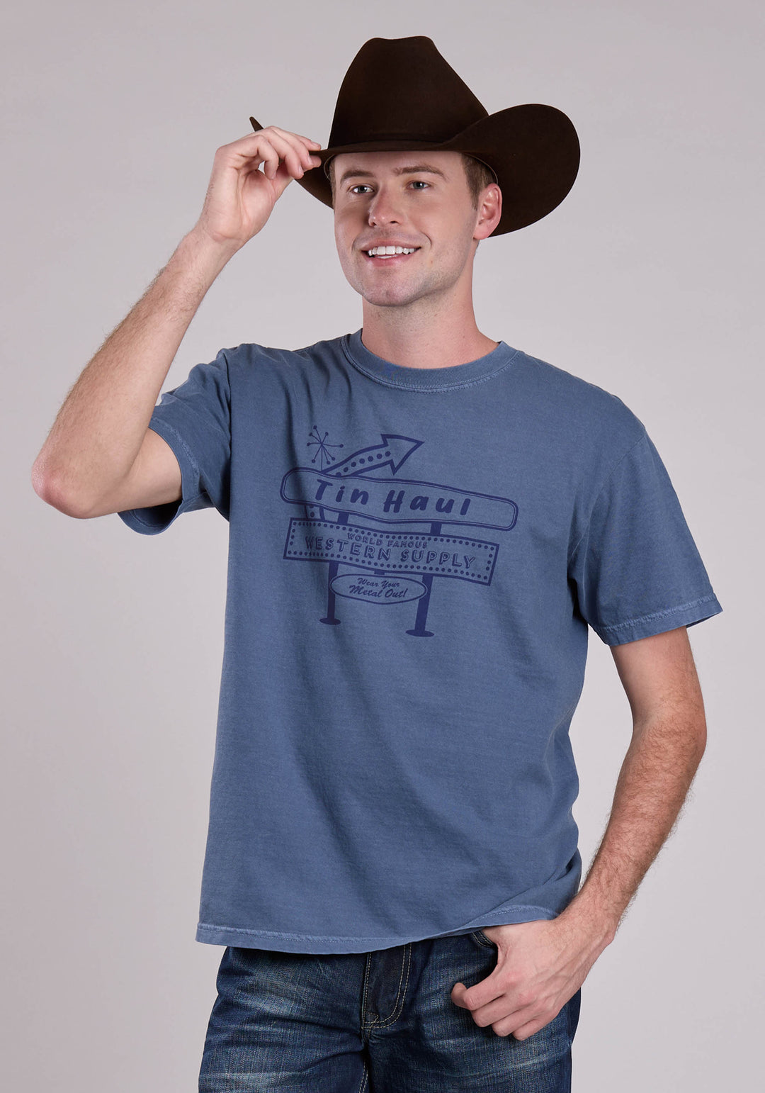 UNISEX TIN HAUL NAME IN LIGHTS VINTAGE SIGN SHORT SLEEVE PULLOVER WESTERN SHIRT
