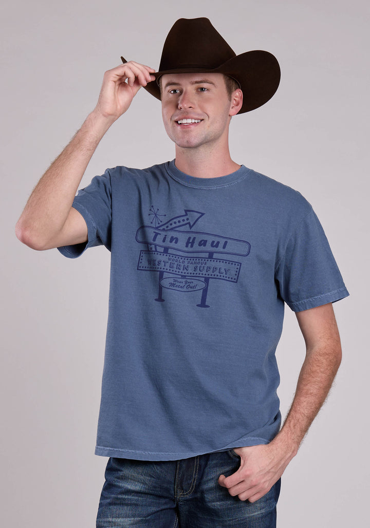 UNISEX TIN HAUL NAME IN LIGHTS VINTAGE SIGN SHORT SLEEVE PULLOVER WESTERN SHIRT