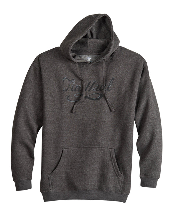 MENS TIN HAUL PULLOVER HOODIE WITH CURLY SCRIPT DARK GREY
