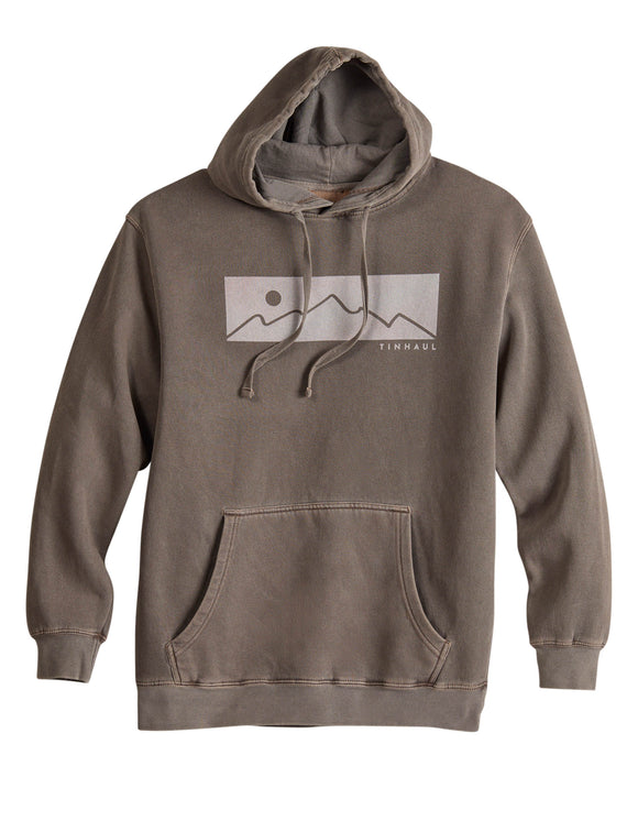 MENSTIN HAUL PULLOVER HOODIE MOUNTAIN SCREEN PRINT PIGMENT DYED BROWN