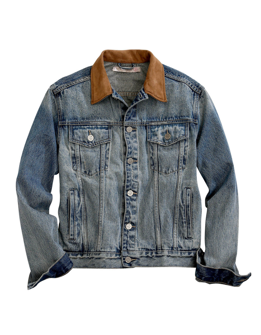 MENS SUEDE COLLAR BLUE DENIM JACKET