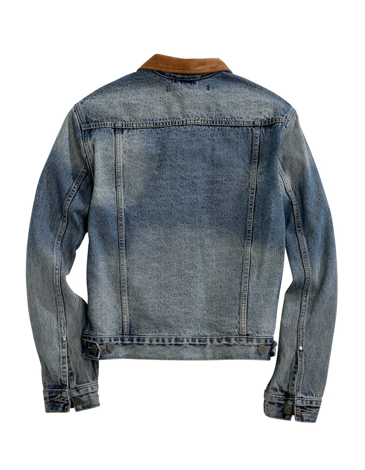 MENS SUEDE COLLAR BLUE DENIM JACKET